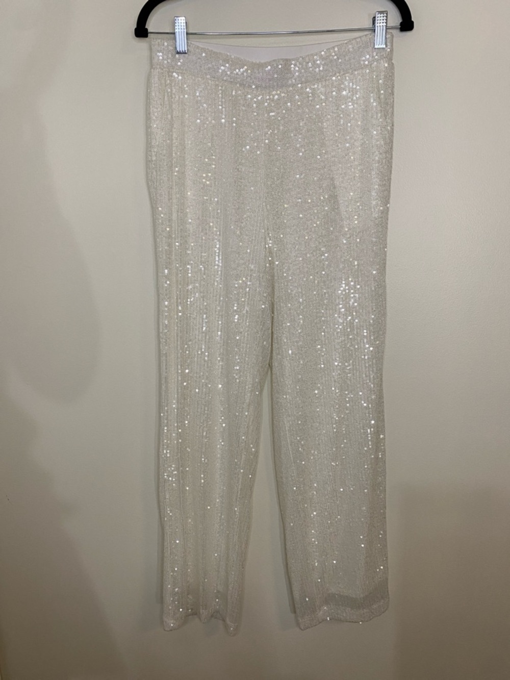 Cable & Gauge Ivory White Sequin Wide Leg Pants Sparkle Bridal Small
